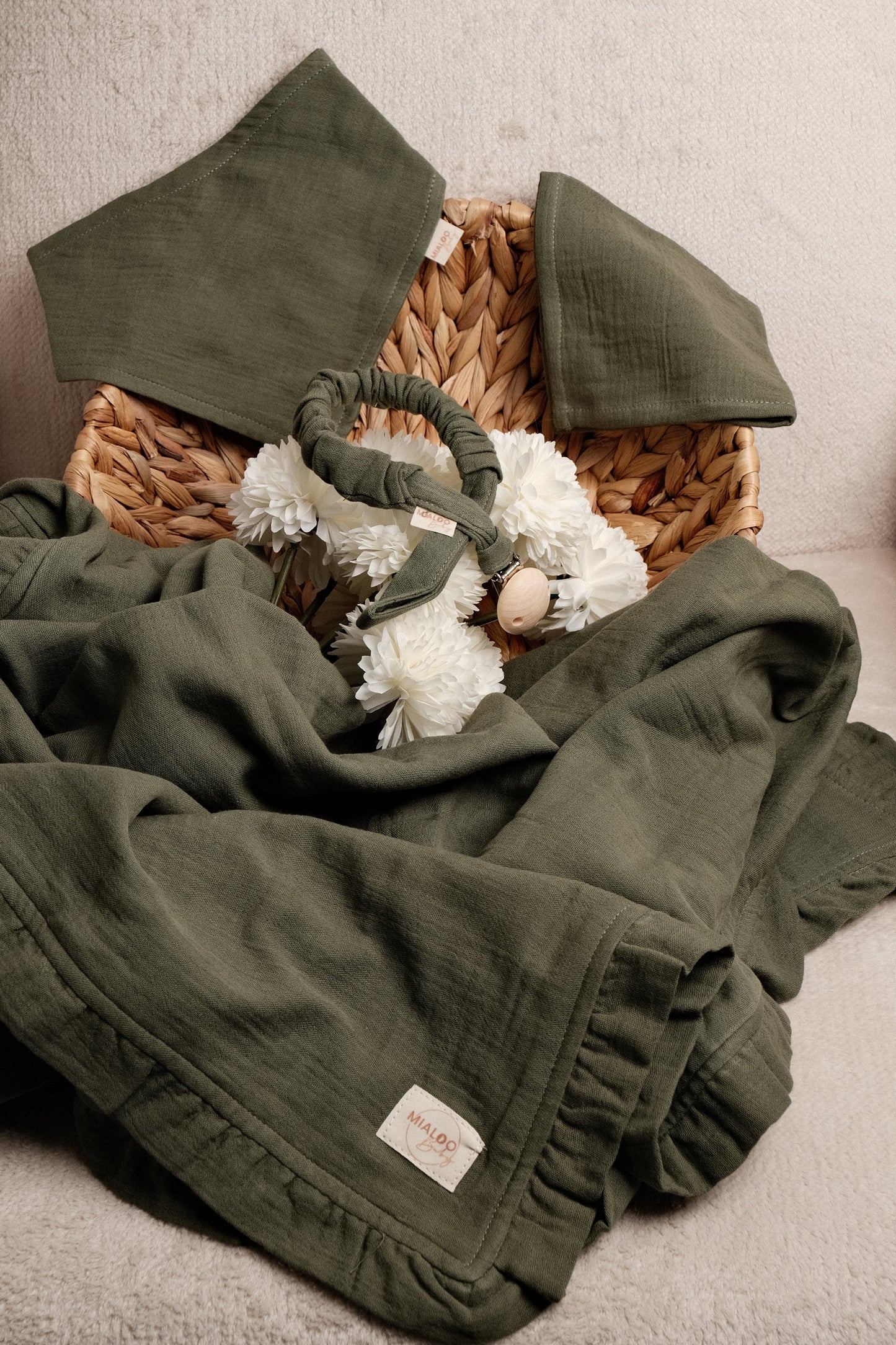 Musselin Set Olive Green 4-lagig